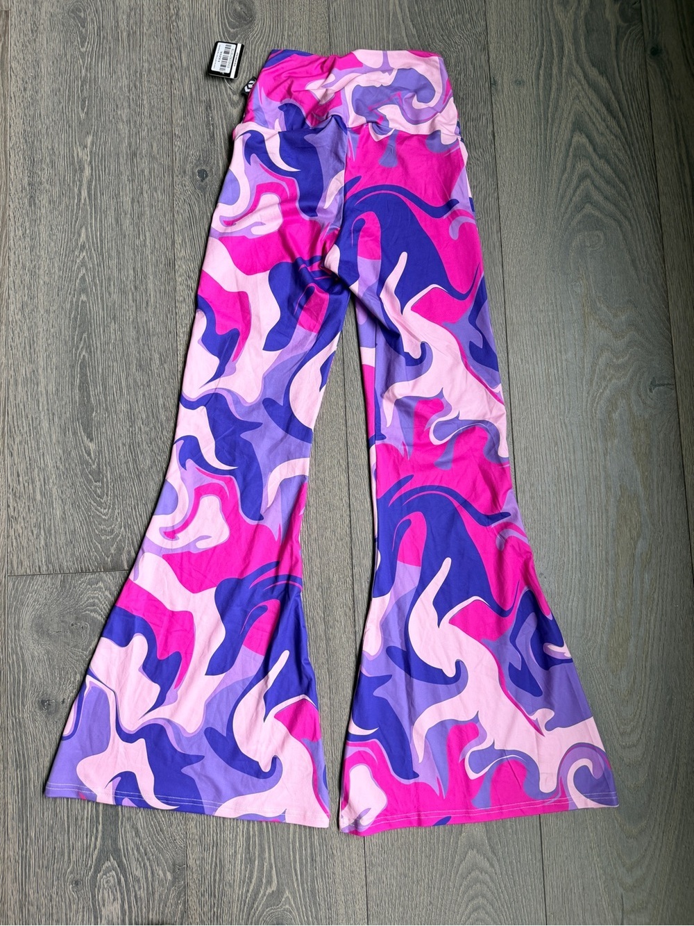 Exotica Liquid Camo Soft to Touch High Waisted Bells Flare Pant Size Small - Picture 3 of 5